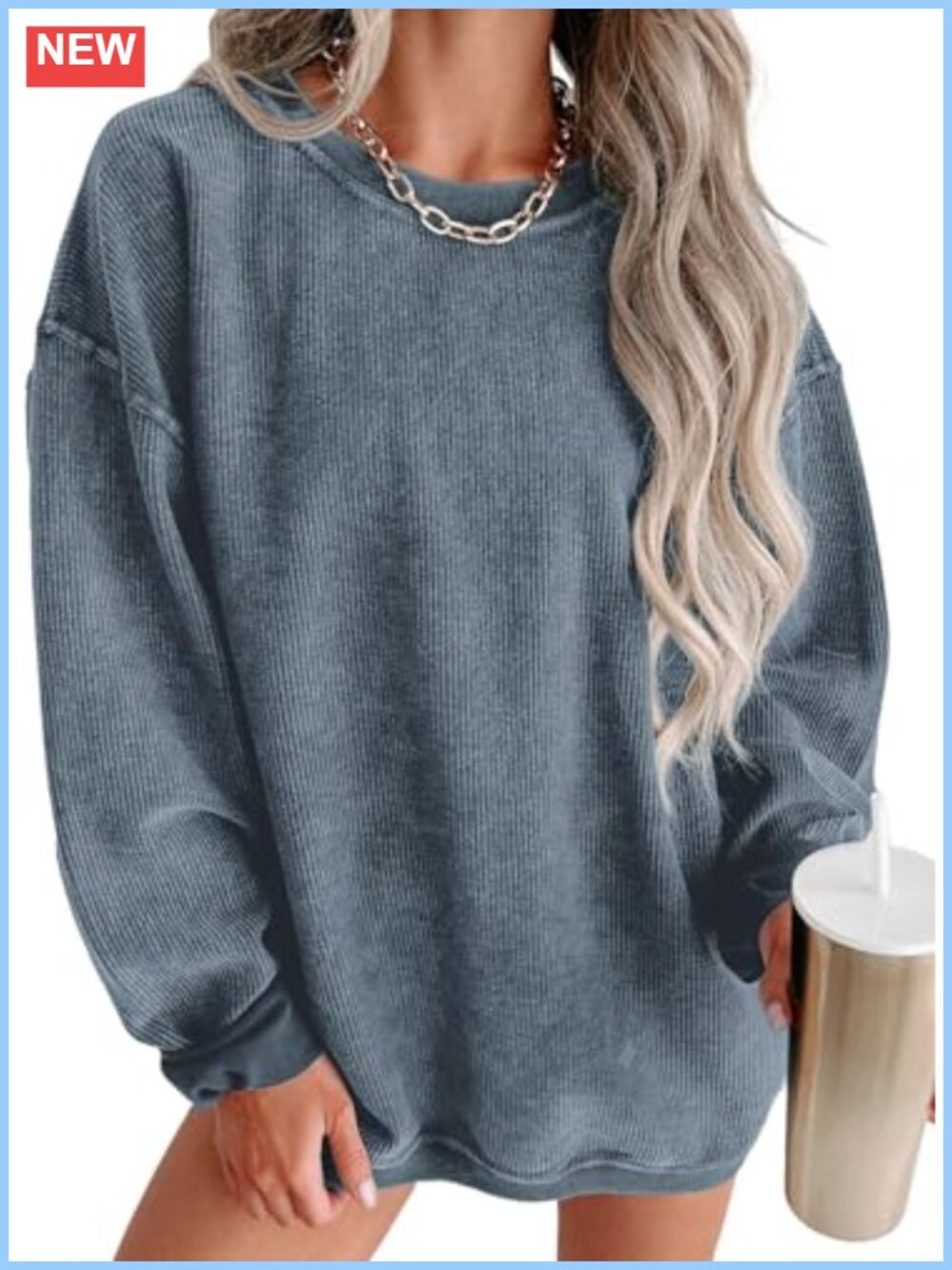 Oversized Crewneck Sweatshirt Ribbed Long Sleeve Pullover Casual Top
